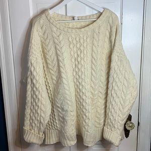 J. JILL Women’s Lambswool Cream Chunky Knit  Cable Crewneck Sweater SZ XL